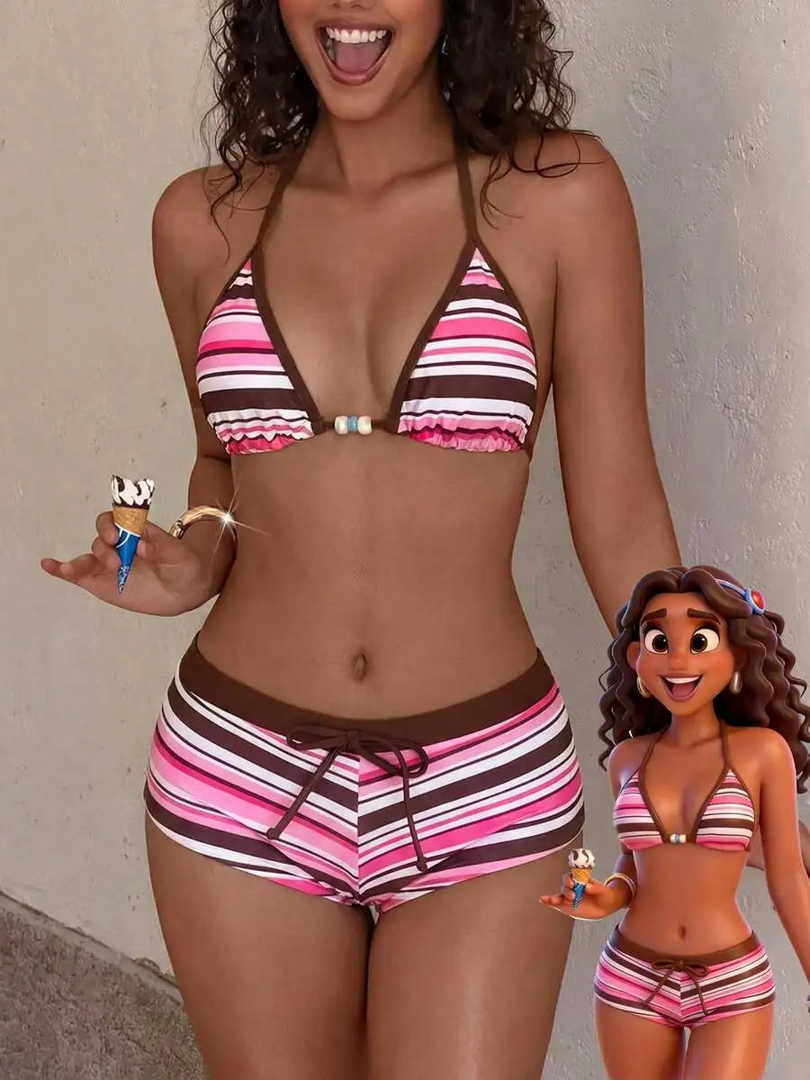 yellow and Brown Striped Bikini