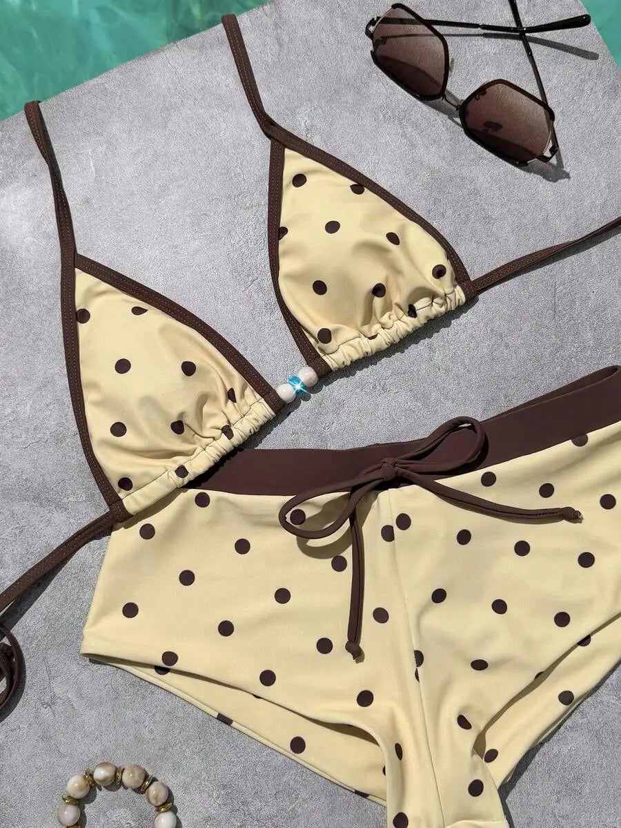 yellow and Brown Striped Bikini