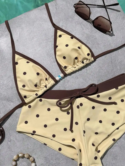 yellow and Brown Striped Bikini
