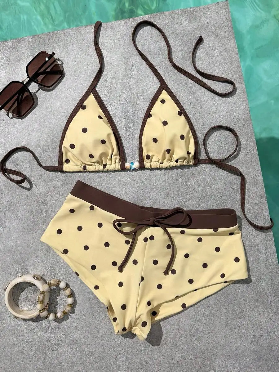 yellow and Brown Striped Bikini