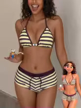 yellow and Brown Striped Bikini