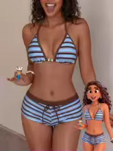 yellow and Brown Striped Bikini